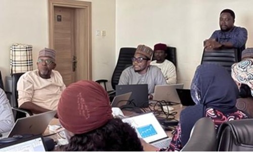 Ibrahim Ibrahim presenting PHC facility expenditure profiles to the Kaduna State Coalition of PFM Partners