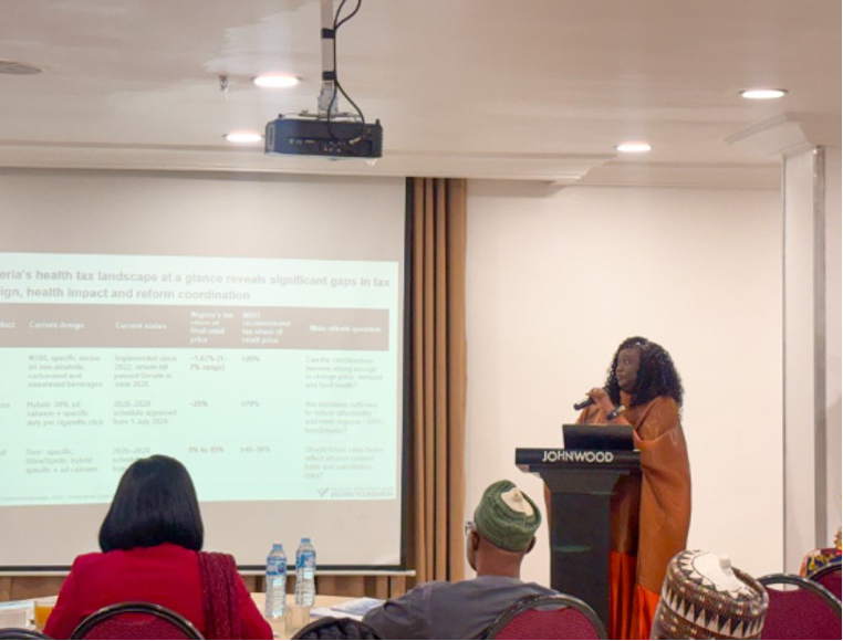 HSDF’s Managing Principal (Global Operations), Dr. Yewande Ogundeji presenting on Nigeria’s Health Tax Landscape at the Workshop in Abuja